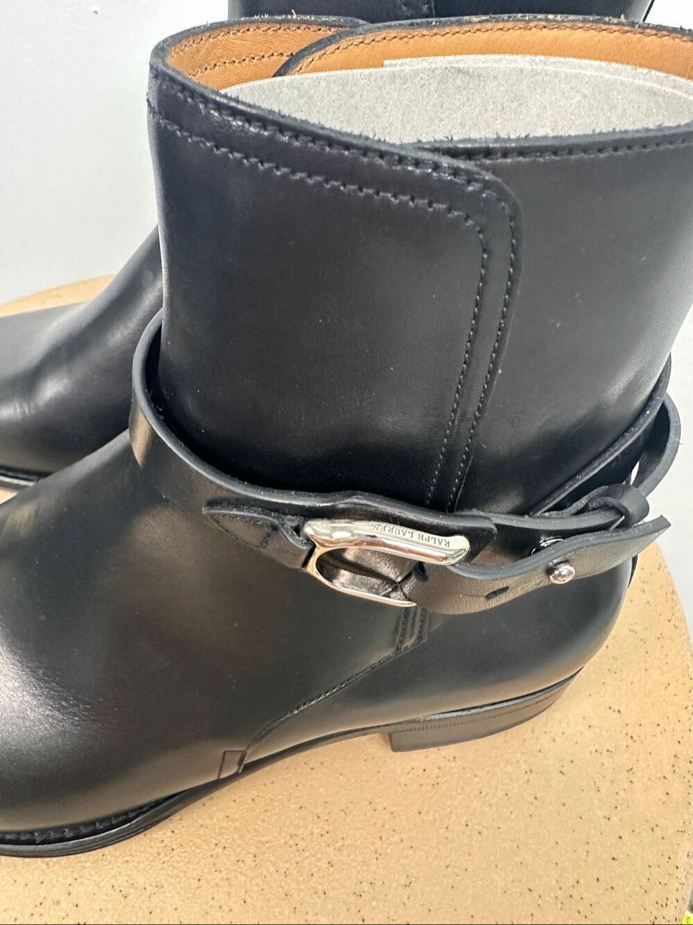 Ralph Lauren Purple Label Women’s Halton Black Burnished Calf Leather Ankle Boot - Picture 3 of 13